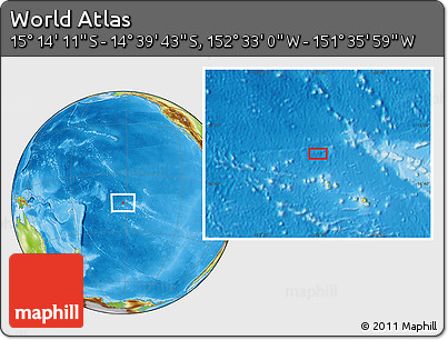 Physical Location Map of the Area around 14° 56' 57" S, 152° 4' 29" W