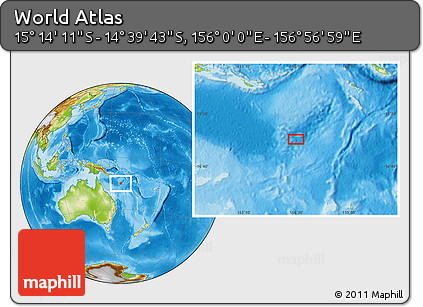 Physical Location Map of the Area around 14° 56' 57" S, 156° 28' 29" E
