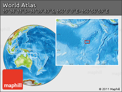 Physical Location Map of the Area around 14° 56' 57" S, 156° 28' 29" E
