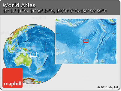 Physical Location Map of the Area around 14° 56' 57" S, 156° 28' 29" E