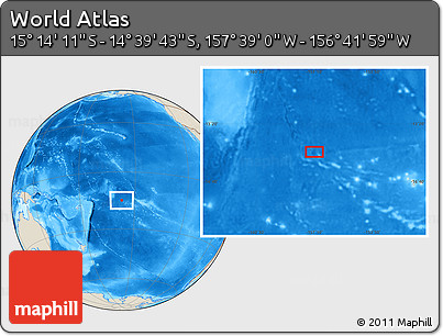 Shaded Relief Location Map of the Area around 14° 56' 57" S, 157° 10' 30" W