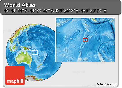 Physical Location Map of the Area around 14° 56' 57" S, 159° 52' 30" E
