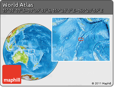 Physical Location Map of the Area around 14° 56' 57" S, 159° 52' 30" E