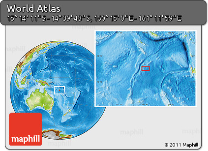 Physical Location Map of the Area around 14° 56' 57" S, 160° 43' 29" E