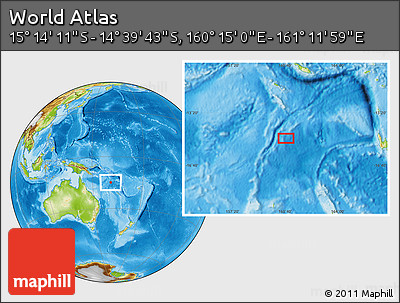 Physical Location Map of the Area around 14° 56' 57" S, 160° 43' 29" E