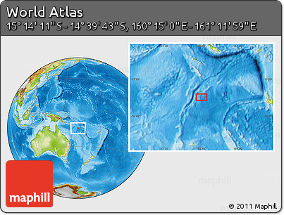 Physical Location Map of the Area around 14° 56' 57" S, 160° 43' 29" E