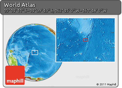Physical Location Map of the Area around 14° 56' 57" S, 162° 16' 30" W