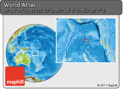 Physical Location Map of the Area around 14° 56' 57" S, 163° 16' 30" E