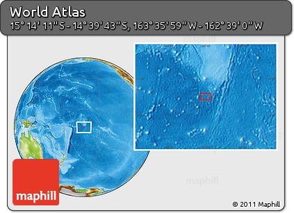 Physical Location Map of the Area around 14° 56' 57" S, 163° 7' 30" W