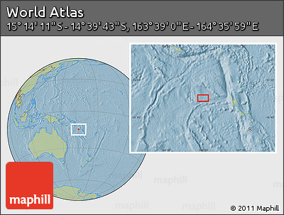 Savanna Style Location Map of the Area around 14° 56' 57" S, 164° 7' 30" E, hill shading