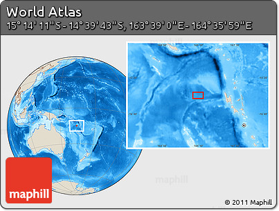 Shaded Relief Location Map of the Area around 14° 56' 57" S, 164° 7' 30" E