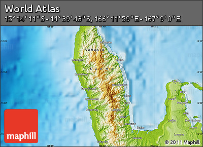 Physical Map of the Area around 14° 56' 57" S, 166° 40' 30" E
