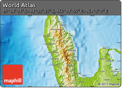 Physical Map of the Area around 14° 56' 57" S, 166° 40' 30" E