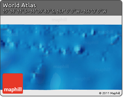 Physical 3D Map of the Area around 14° 56' 57" S, 166° 31' 30" W