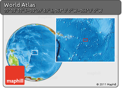 Physical Location Map of the Area around 14° 56' 57" S, 166° 31' 30" W