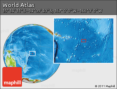 Physical Location Map of the Area around 14° 56' 57" S, 166° 31' 30" W
