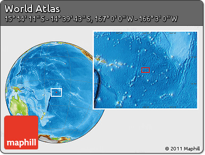Physical Location Map of the Area around 14° 56' 57" S, 166° 31' 30" W