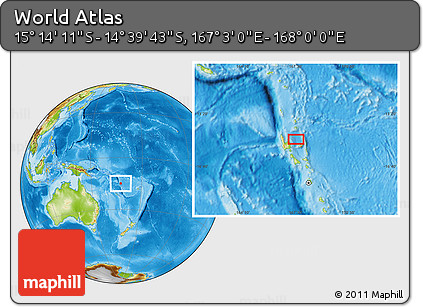 Physical Location Map of the Area around 14° 56' 57" S, 167° 31' 30" E