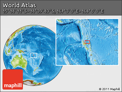Physical Location Map of the Area around 14° 56' 57" S, 167° 31' 30" E