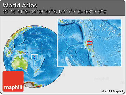 Physical Location Map of the Area around 14° 56' 57" S, 167° 31' 30" E