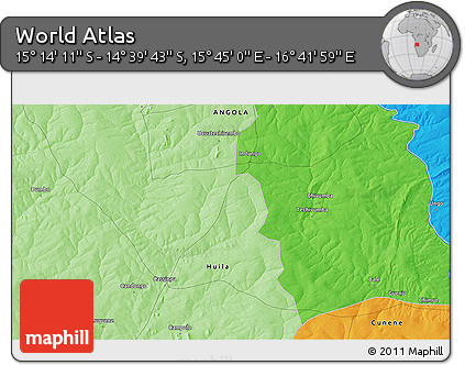 Political 3D Map of the Area around 14° 56' 57" S, 16° 13' 30" E