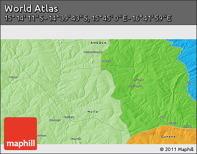 Political 3D Map of the Area around 14° 56' 57" S, 16° 13' 30" E