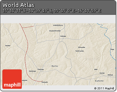 Shaded Relief 3D Map of the Area around 14° 56' 57" S, 16° 13' 30" E