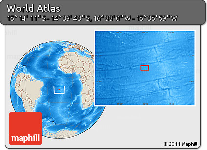 Shaded Relief Location Map of the Area around 14° 56' 57" S, 16° 4' 29" W