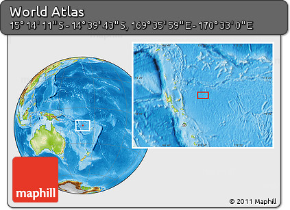 Physical Location Map of the Area around 14° 56' 57" S, 170° 4' 29" E