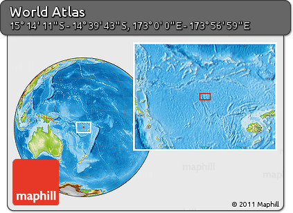 Physical Location Map of the Area around 14° 56' 57" S, 173° 28' 29" E
