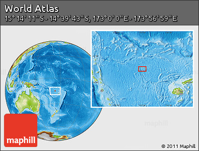 Physical Location Map of the Area around 14° 56' 57" S, 173° 28' 29" E