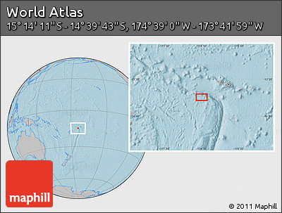 Gray Location Map of the Area around 14° 56' 57" S, 174° 10' 30" W, hill shading