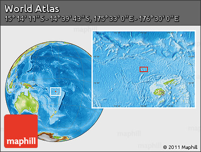 Physical Location Map of the Area around 14° 56' 57" S, 176° 1' 30" E