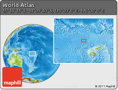 Physical Location Map of the Area around 14° 56' 57" S, 176° 1' 30" E