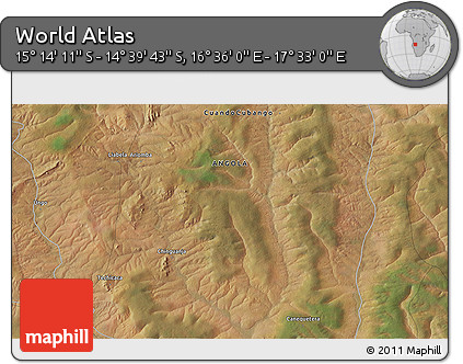 Satellite 3D Map of the Area around 14° 56' 57" S, 17° 4' 30" E