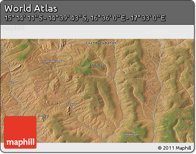 Satellite 3D Map of the Area around 14° 56' 57" S, 17° 4' 30" E