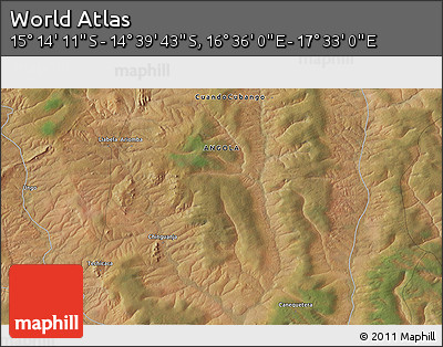 Satellite 3D Map of the Area around 14° 56' 57" S, 17° 4' 30" E