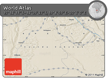 Shaded Relief Map of the Area around 14° 56' 57" S, 19° 37' 30" E