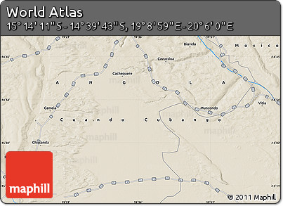 Shaded Relief Map of the Area around 14° 56' 57" S, 19° 37' 30" E