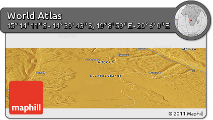Physical Panoramic Map of the Area around 14° 56' 57" S, 19° 37' 30" E
