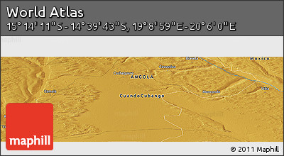 Physical Panoramic Map of the Area around 14° 56' 57" S, 19° 37' 30" E