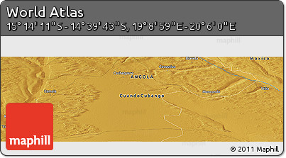 Physical Panoramic Map of the Area around 14° 56' 57" S, 19° 37' 30" E