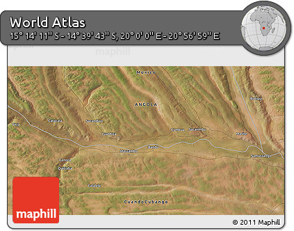 Satellite 3D Map of the Area around 14° 56' 57" S, 20° 28' 30" E