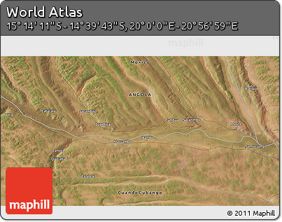 Satellite 3D Map of the Area around 14° 56' 57" S, 20° 28' 30" E