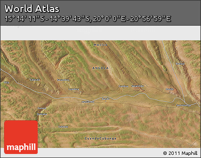 Satellite 3D Map of the Area around 14° 56' 57" S, 20° 28' 30" E