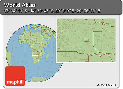 Savanna Style Location Map of the Area around 14° 56' 57" S, 20° 28' 30" E