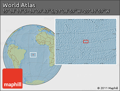 Savanna Style Location Map of the Area around 14° 56' 57" S, 21° 10' 29" W, hill shading