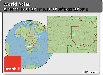Savanna Style Location Map of the Area around 14° 56' 57" S, 22° 10' 29" E