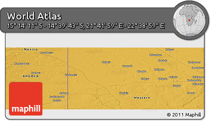 Physical Panoramic Map of the Area around 14° 56' 57" S, 22° 10' 29" E