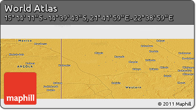 Physical Panoramic Map of the Area around 14° 56' 57" S, 22° 10' 29" E